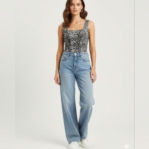 Zara Snake Print Square Neck Layering Tank Top Women's Medium Gray